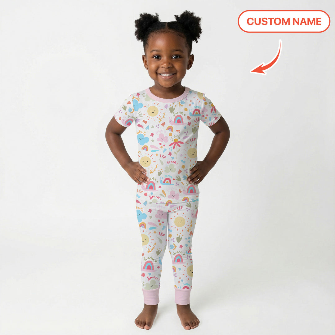 Custom Name Positive Spring Garden Two Piece Short Sleeve Pajama Set