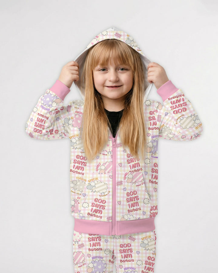 Little Lamb God Says I Am Custom Name Zip Hoodie