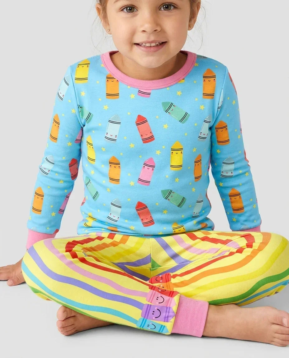 Happy Crayon Friends Bamboo Two Piece Long Sleeve Pajama Set