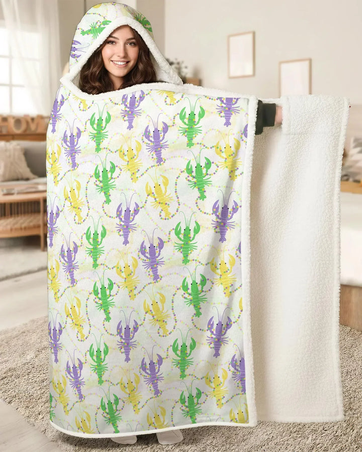 Mardi Gras Crawfish Family Matching Wearable Bamboo Blanket Hoodie