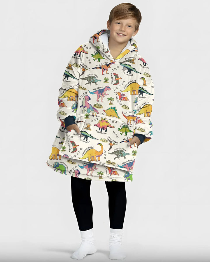 All The Dino Types Wearable Bamboo Blanket Hoodie