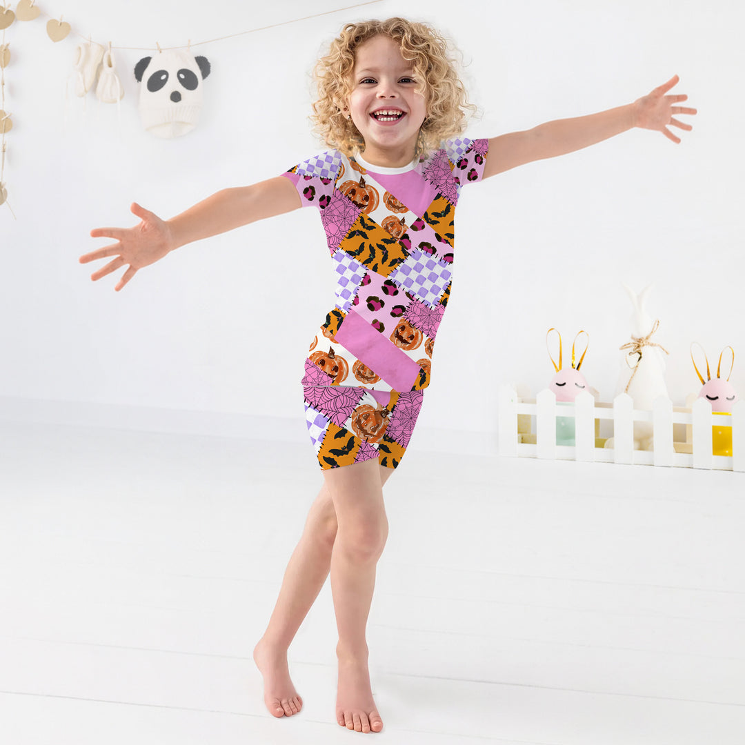 Halloween Patchwork Two Piece Short Sleeve Shorts Pajama Set