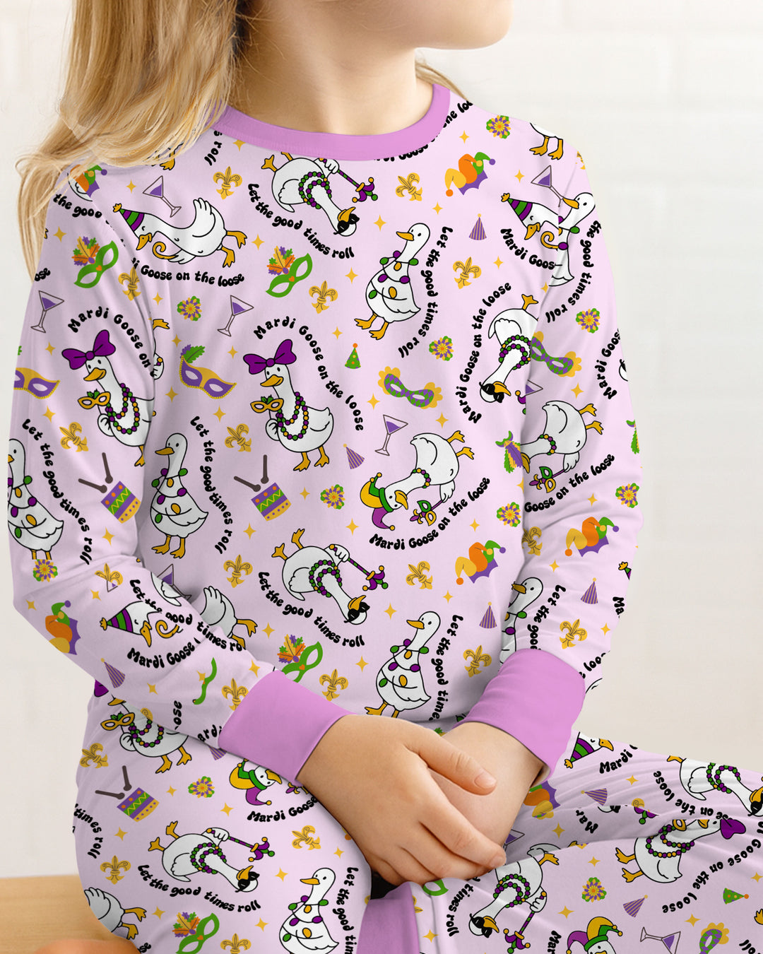 Mardi Gras Silly Goose Two Piece Long Sleeve Pajama Set