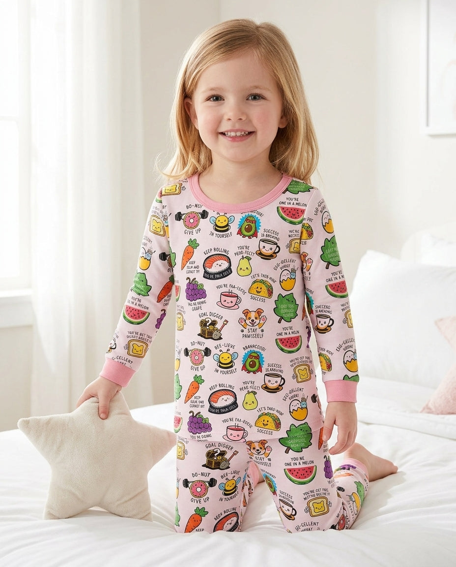 Cute Motivational Puns Bamboo Two Piece Long Sleeve Pajama Set