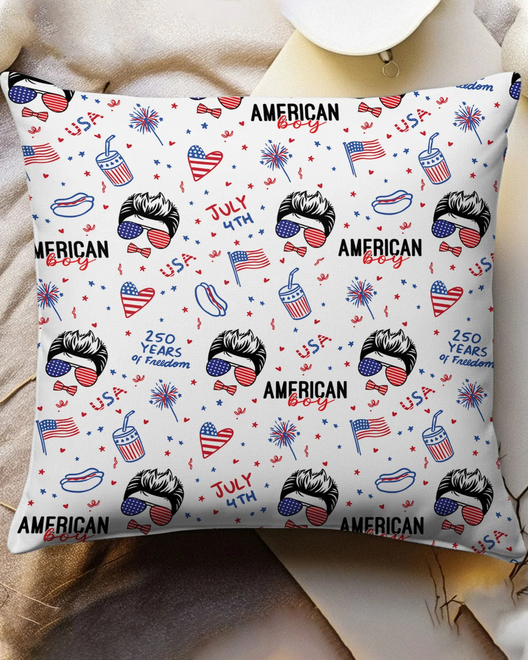Doodle American Flag Glasses Family Matching Bamboo Pillow Case