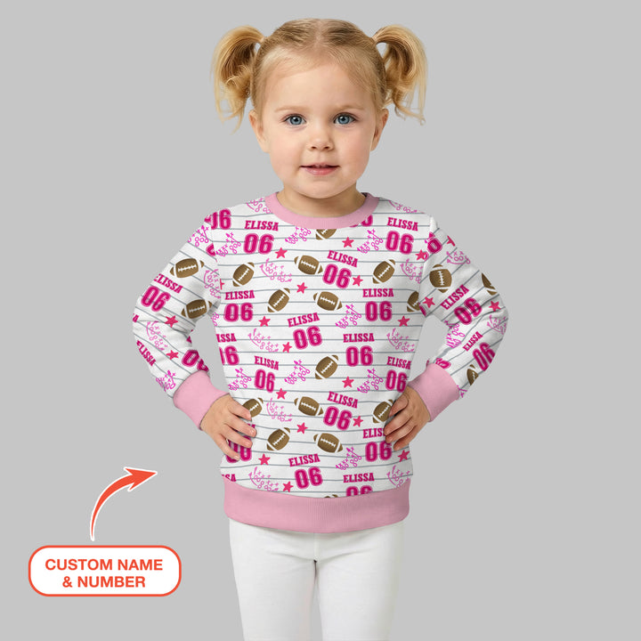 Custom Name Football Time Pink Crewneck Sweatshirt