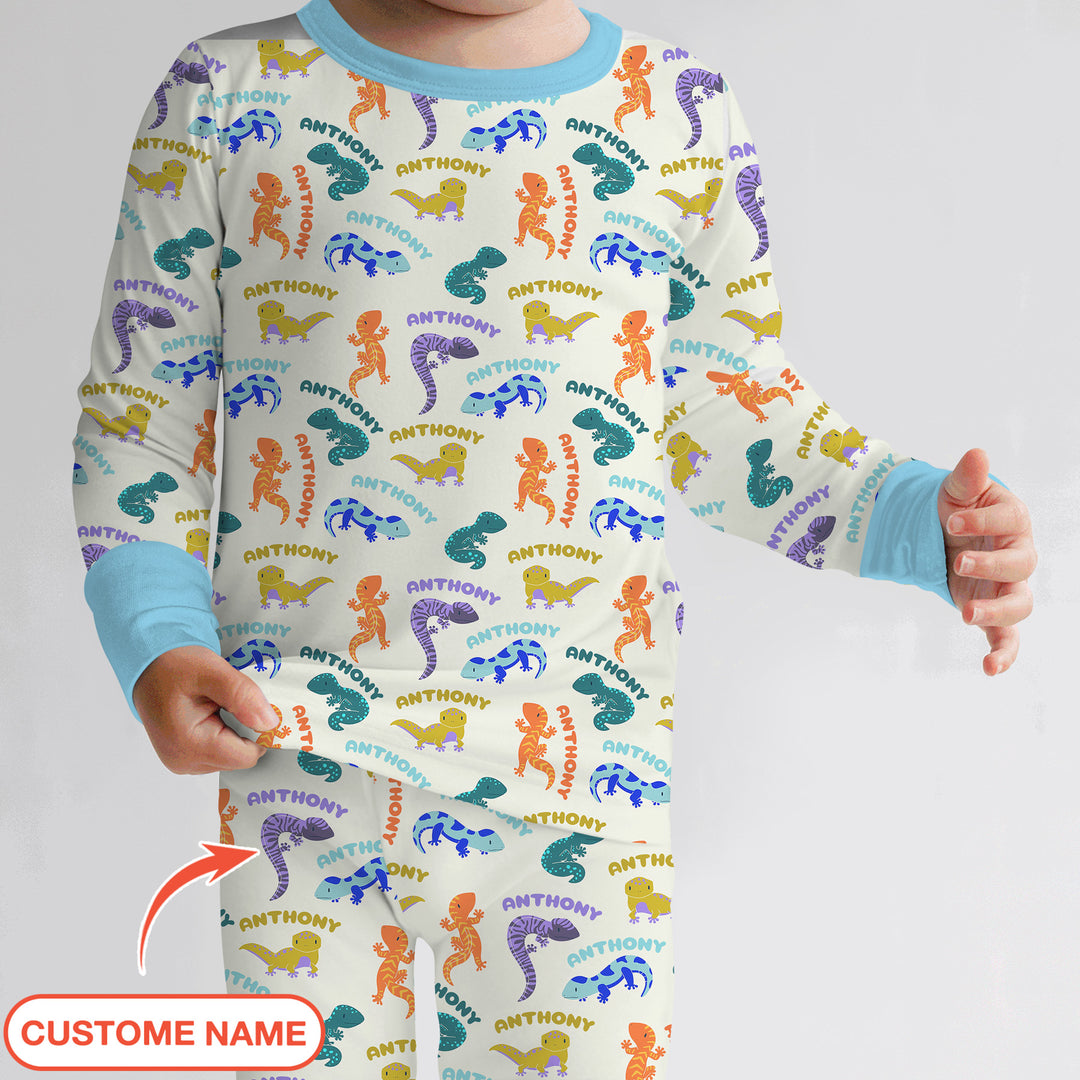 Custom Name Little Salamander Two Piece Long Sleeve Pajama Set