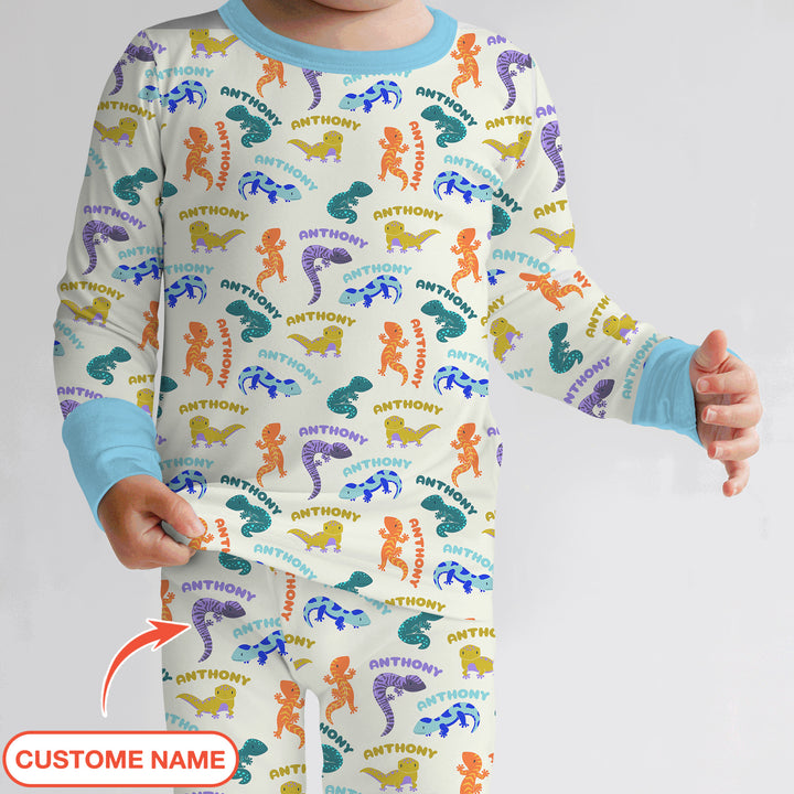 Custom Name Little Salamander Two Piece Long Sleeve Pajama Set