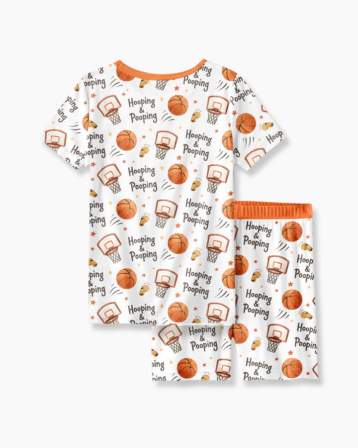 Funny Basketball Hooping & Pooping Bamboo Two Piece Short Sleeve Shorts Pajama Set