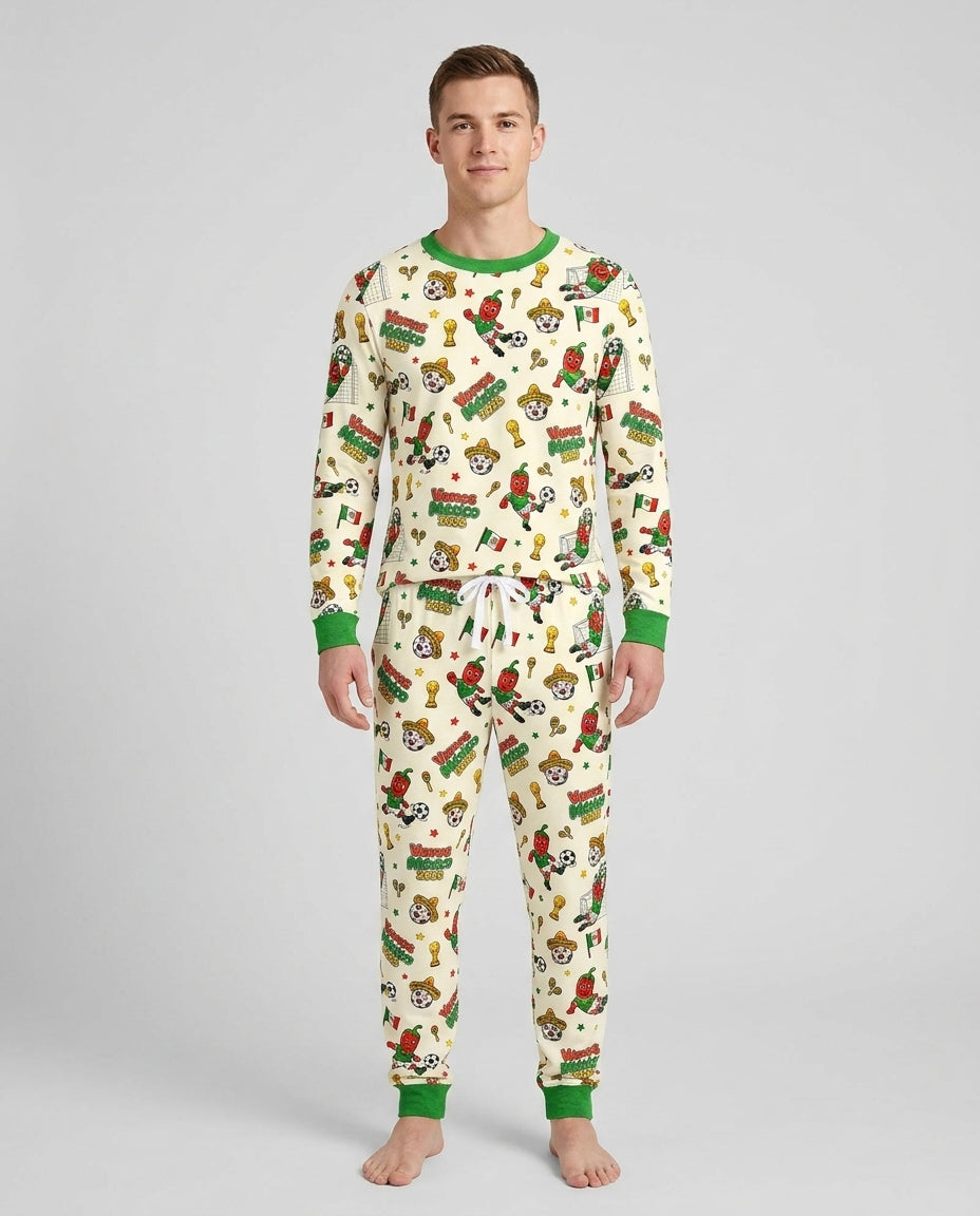 Cartoon World Soccer Vamos Mexico Family Matching Bamboo Men's Pajama Set