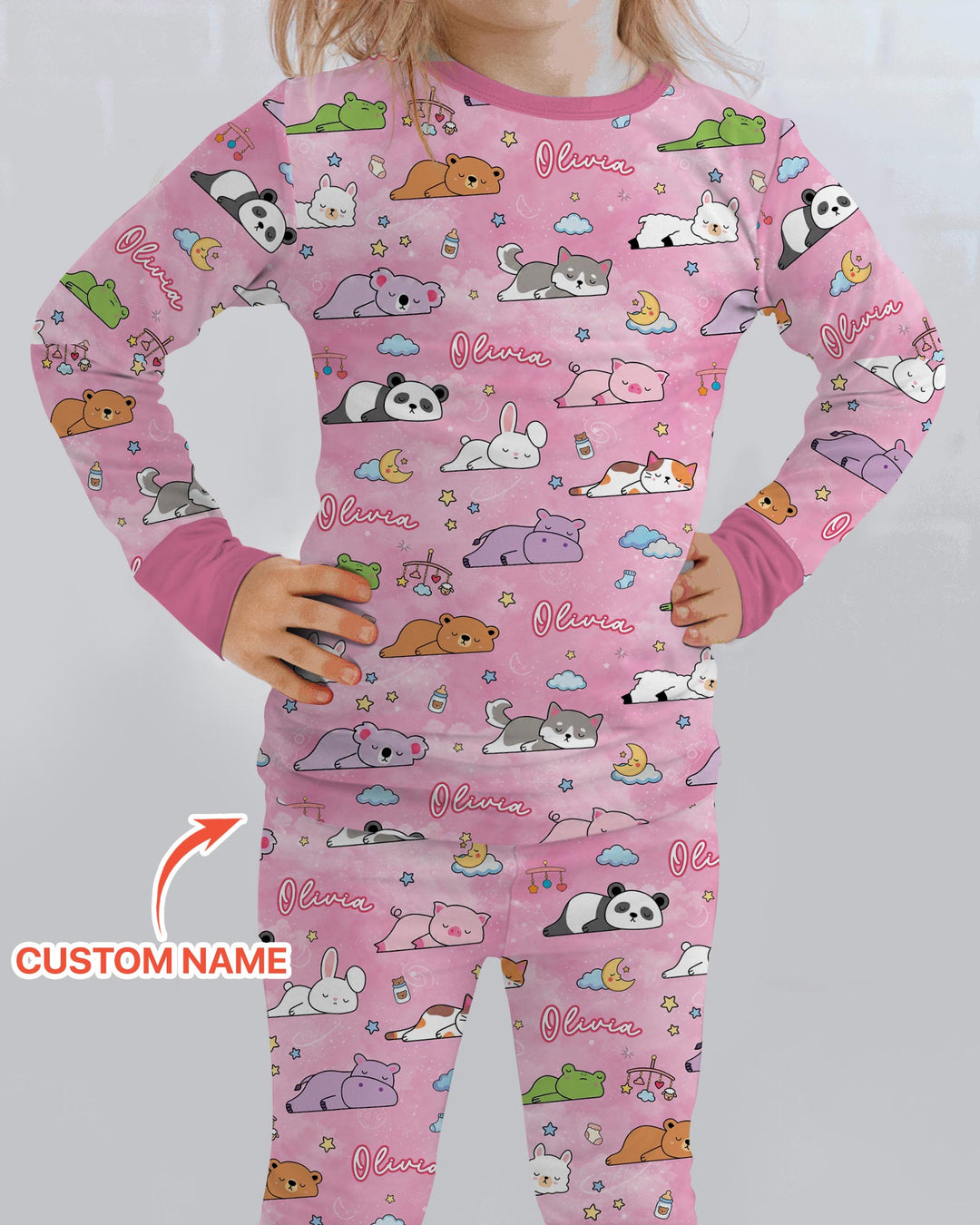 Custom Name Sleeping Cutie Bamboo Two Piece Long Sleeve Pajama Set
