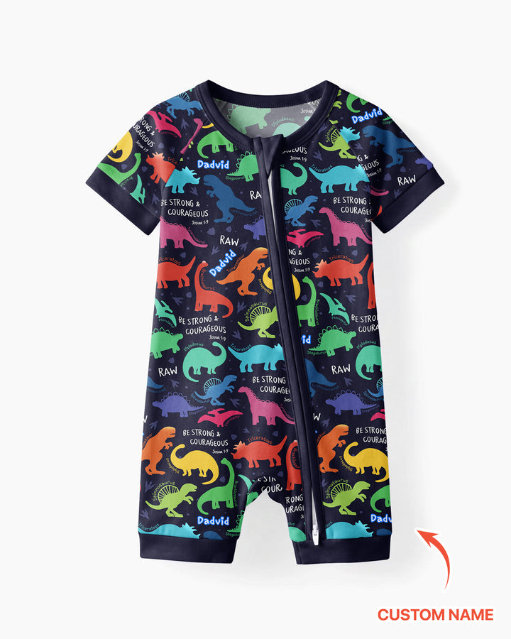 Be Strong and Courageous Dinosaur Christian Bamboo Shorty Zippy