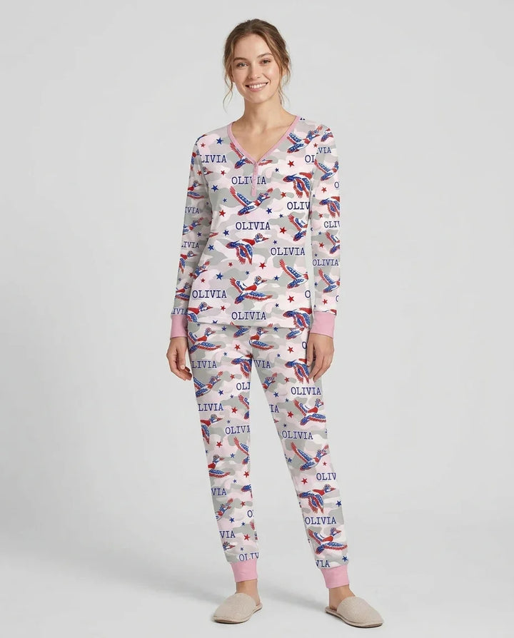 Pyjama-Set aus Bambus für Damen mit Entenmotiv und individueller Namensstickerei, passend für die ganze Familie