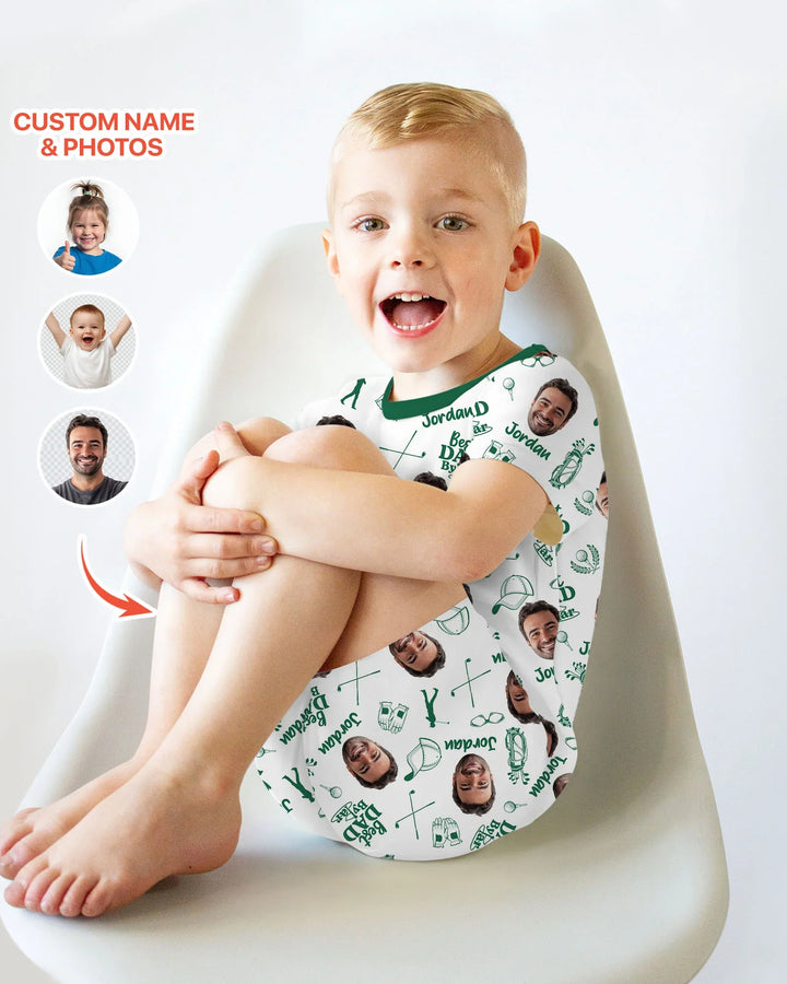 Custom Photo Best Dad By Par Bamboo Two Piece Short Sleeve Shorts Pajama Set