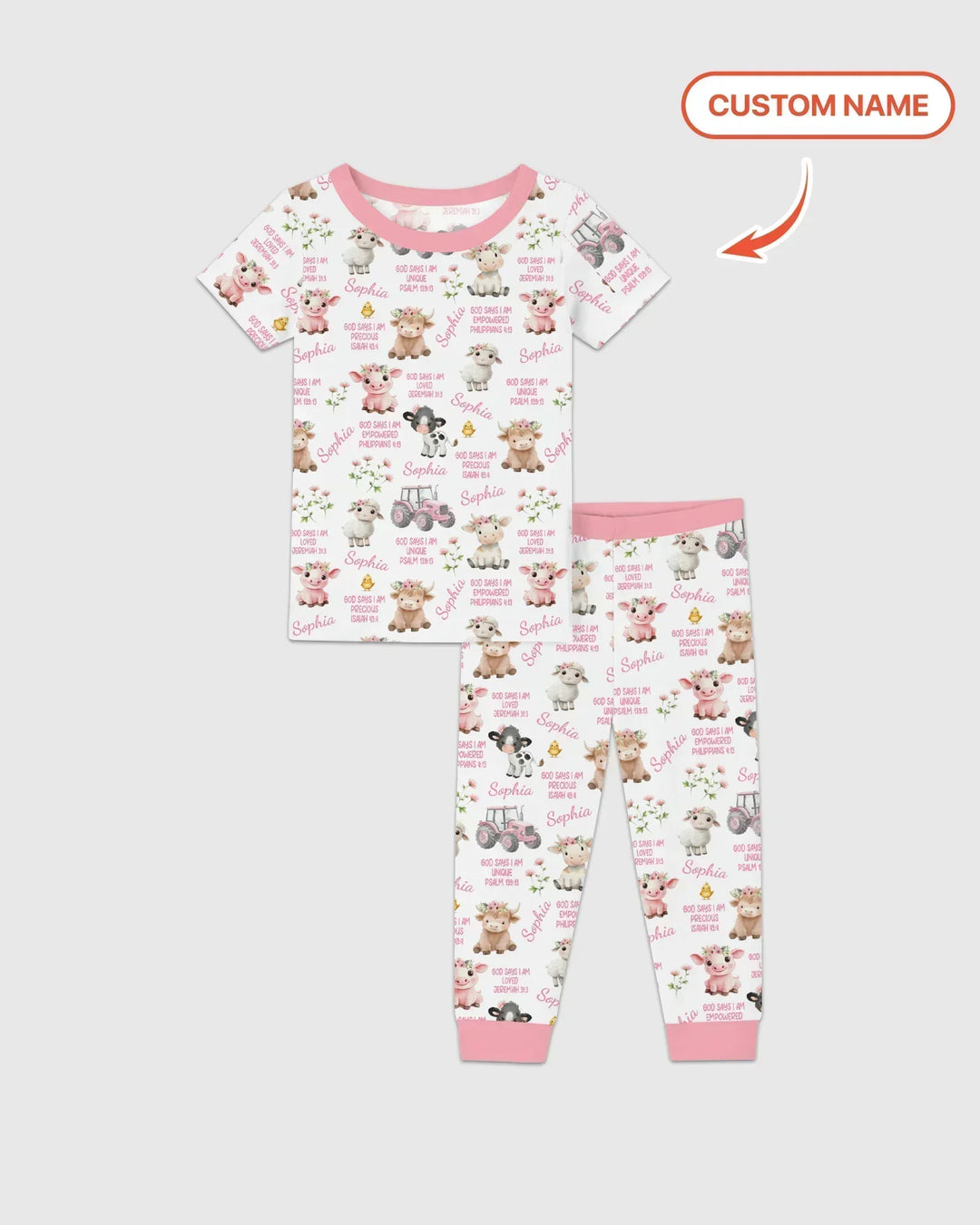 Custom Name God Says I Am Farm Animals Bamboo Two Piece Short Sleeve Pajama Set