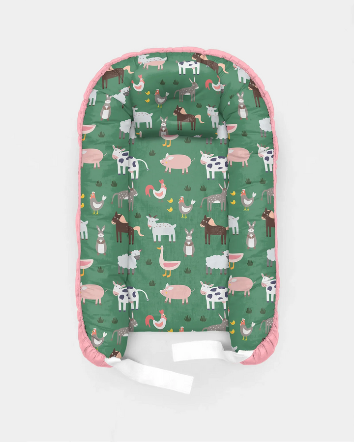 Green Farm Animals Bamboo Baby Nest Bed