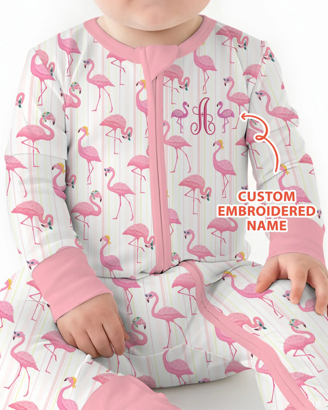 Custom Name Embroidered Flamingo Bamboo Convertible Zippy