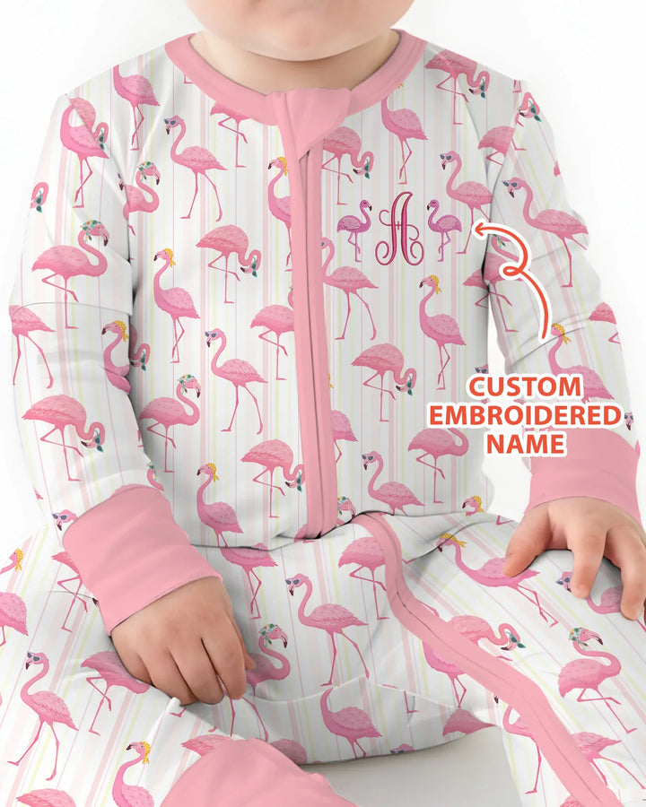 Custom Name Embroidered Flamingo Bamboo Convertible Zippy