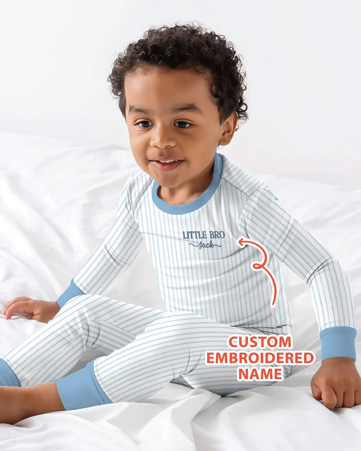 Conjunto de pijama de dos piezas de bambú de manga larga para hermanito con nombre bordado personalizado