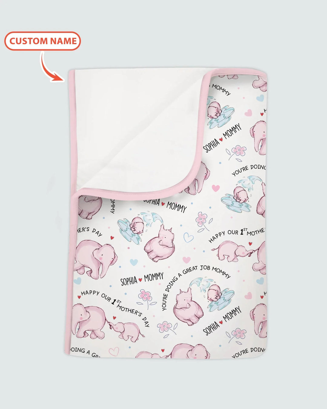 Custom Name Mother & Baby Elephant Blanket