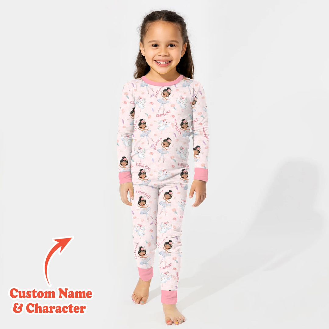 Custom Name Ballerina Doll Two Piece Long Sleeve Pajama Set