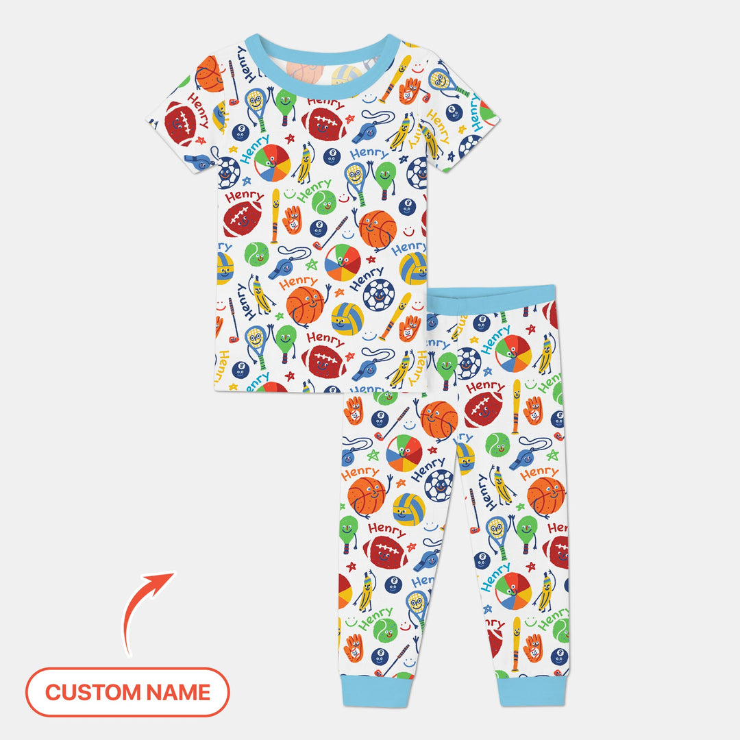 Play Ball Custom Name Two Piece Short Sleeve Pajama Set