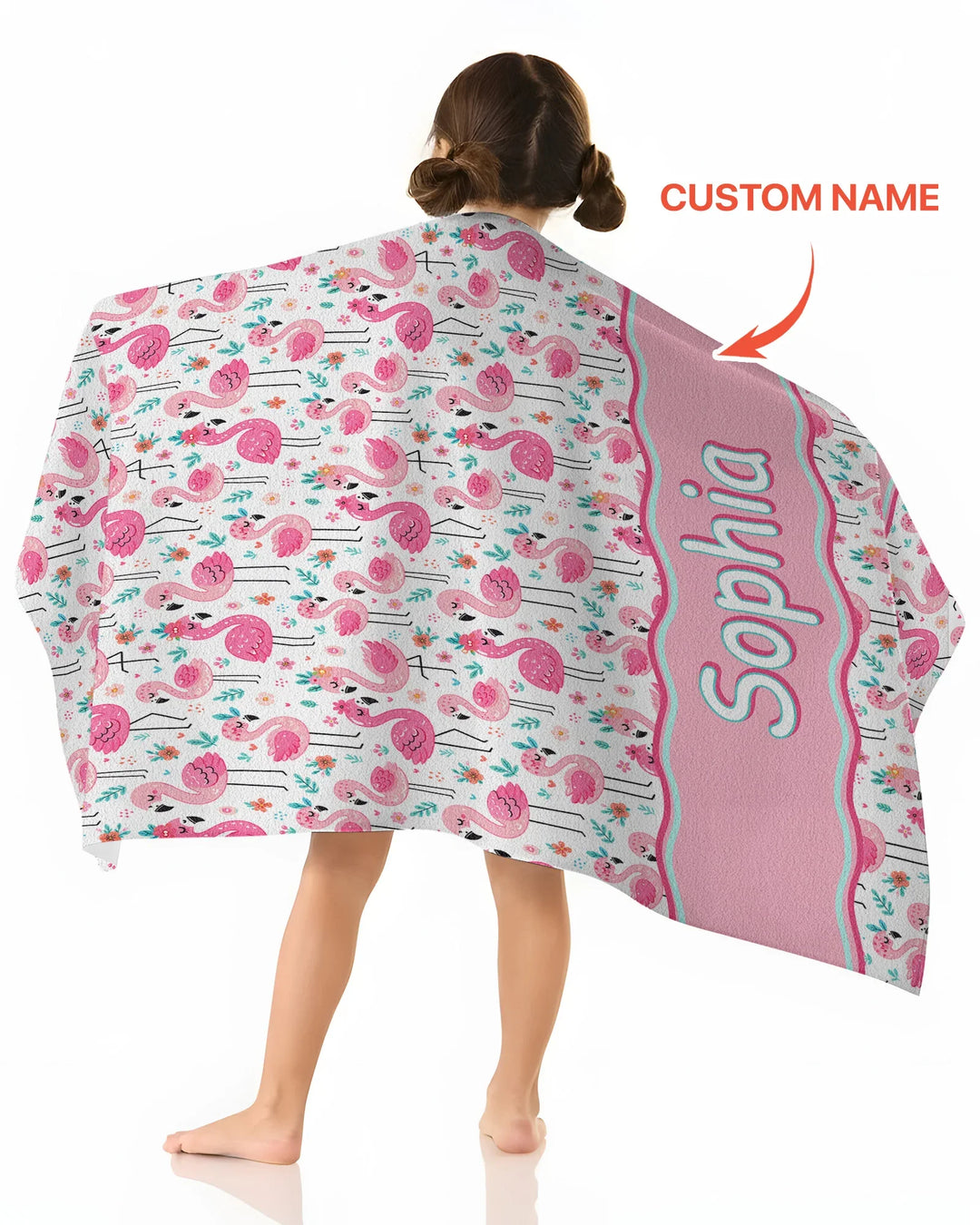 Custom Name Hello Flamingo Bamboo Beach Towel