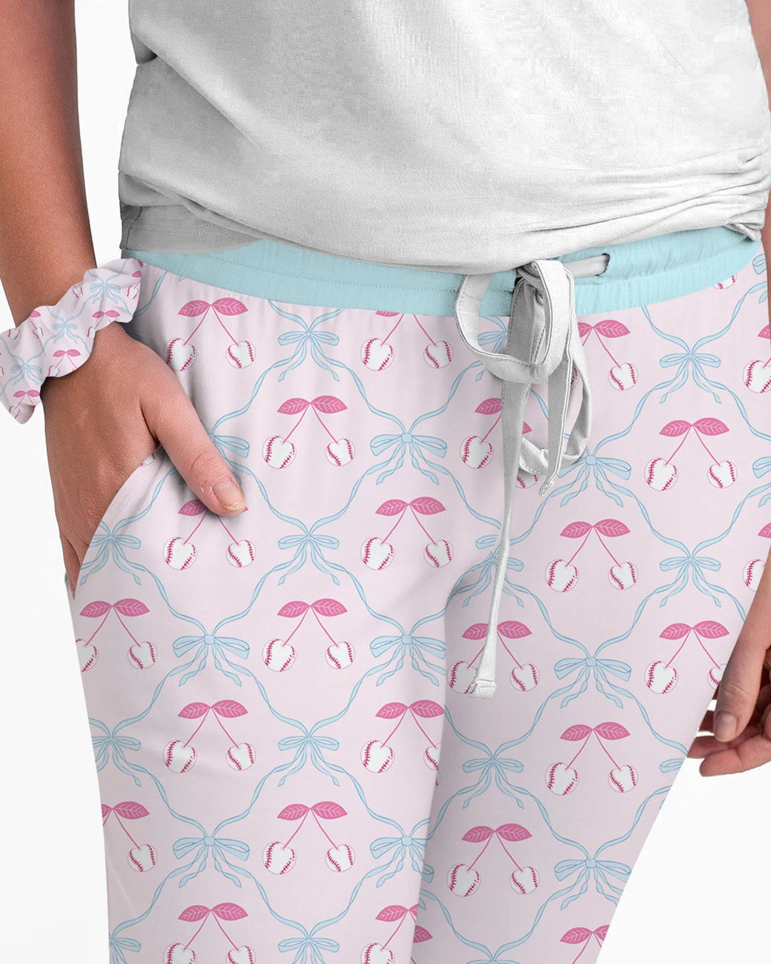 Conjunto de pijama de bambú a juego para mujer, mamá e hija, de béisbol y sóftbol con cerezas