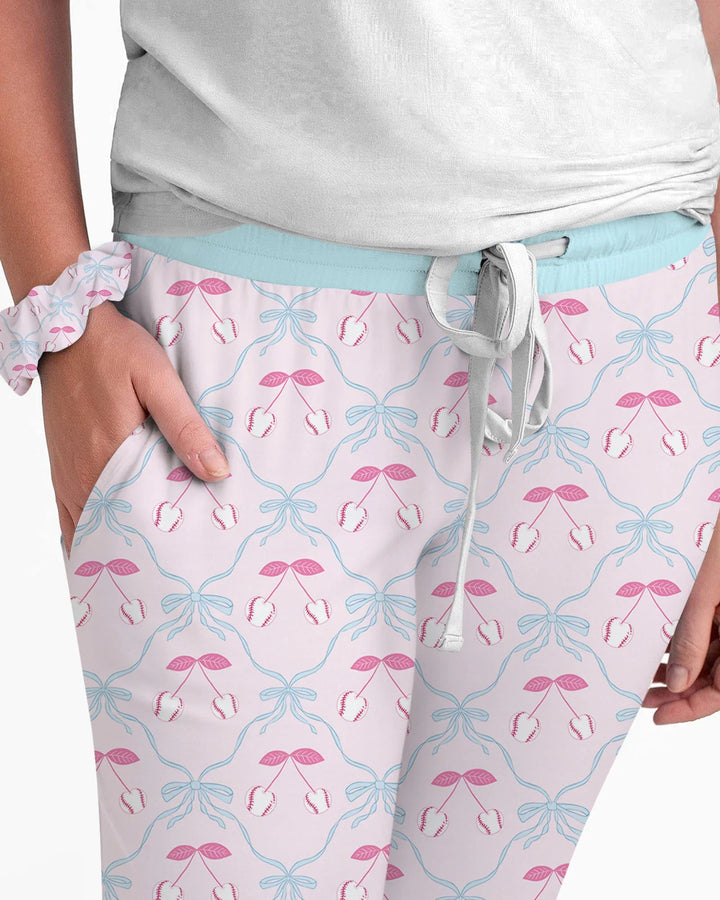Conjunto de pijama de bambú a juego para mujer, mamá e hija, de béisbol y sóftbol con cerezas