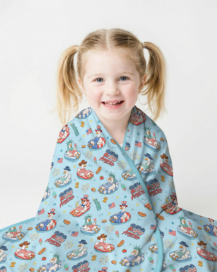 250 America Patriotic Goose Family Matching Bamboo Blanket