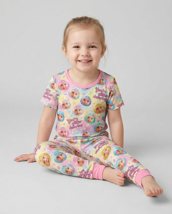 Custom Photo You're Glitter Dumpling Bamboo Two Piece Short Sleeve Pajama Set