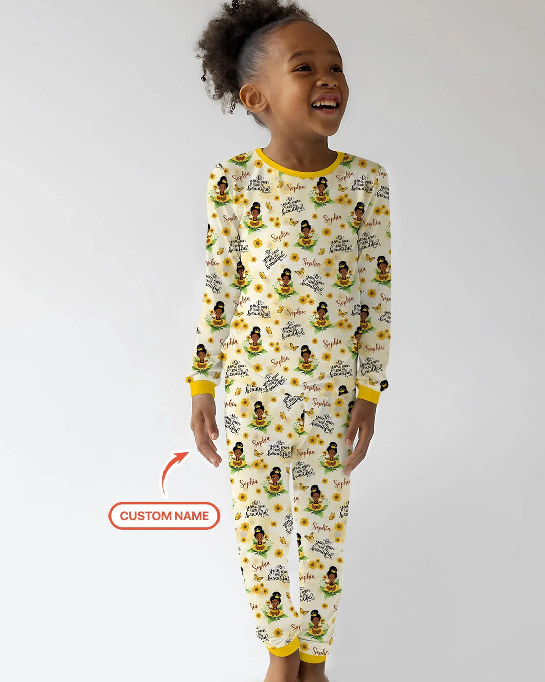 Custom Name Sunflower Queen Bamboo Two Piece Long Sleeve Pajama Set