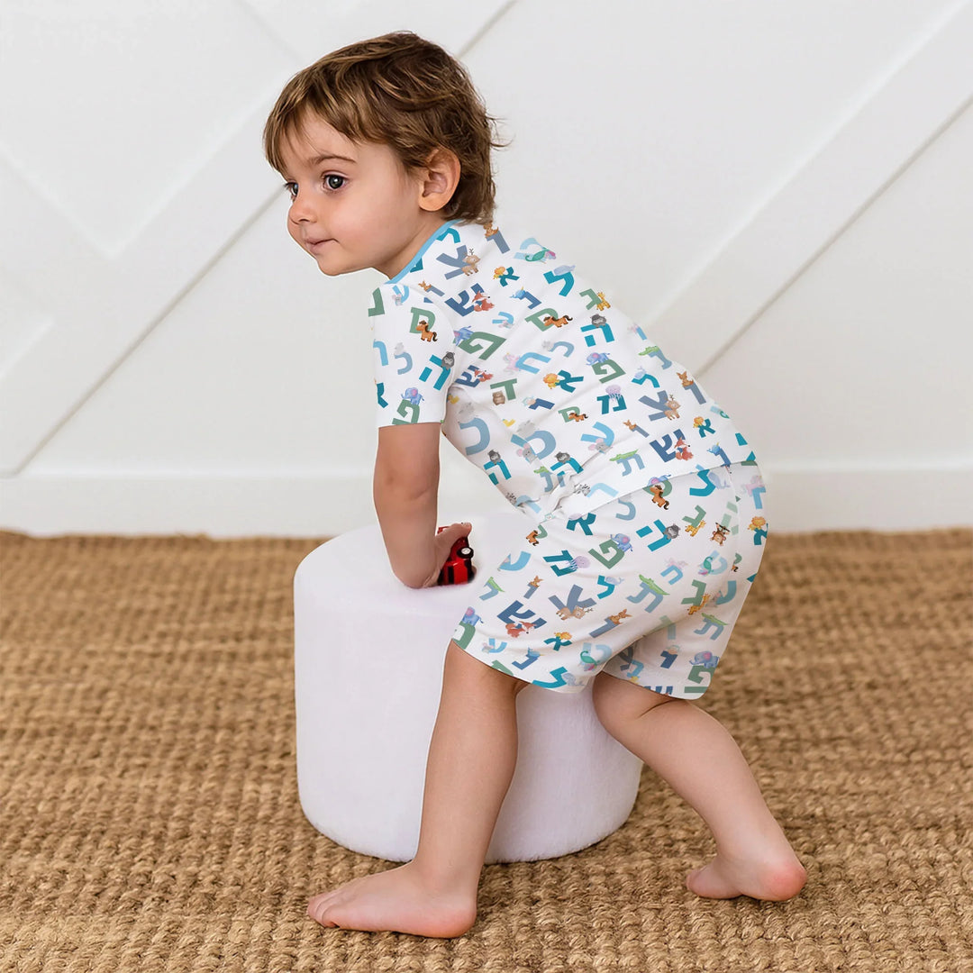 Aleph Bet Two Piece Short Sleeve Shorts Pajama Set