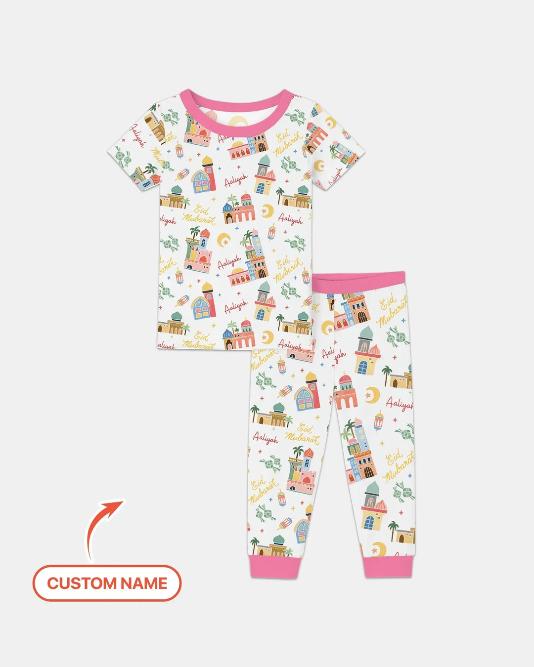 Eid Mubarak Custom Name Two Piece Short Sleeve Pajama Set