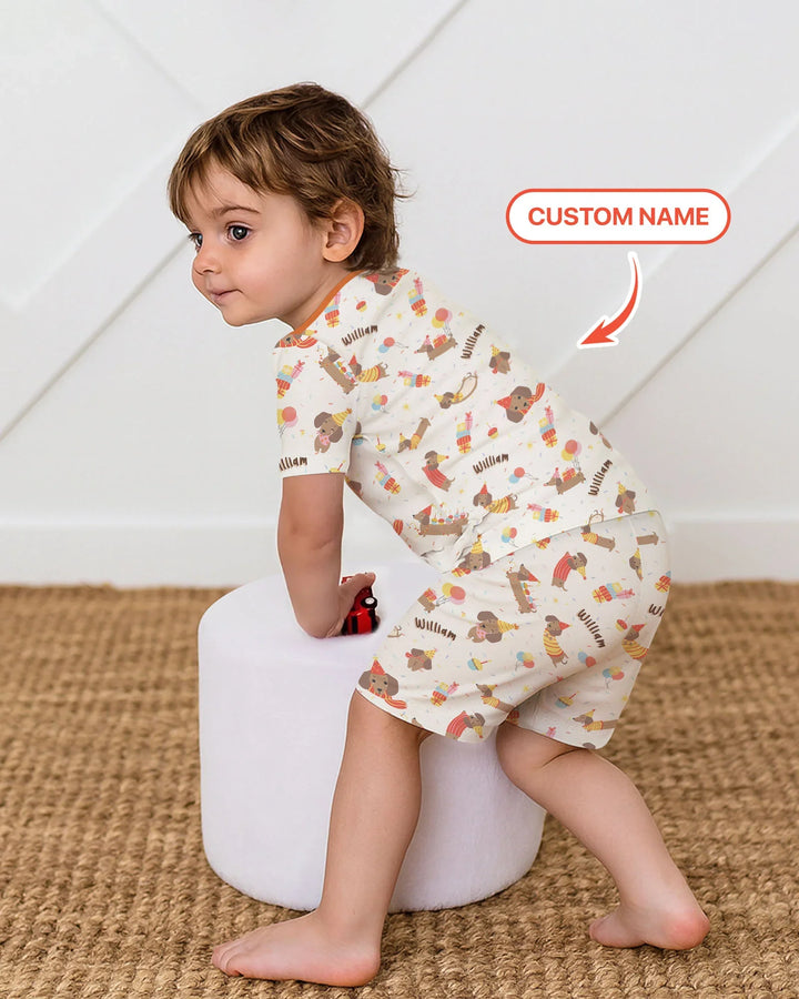 Dachshund Birthday Bamboo Two Piece Short Sleeve Shorts Pajama Set