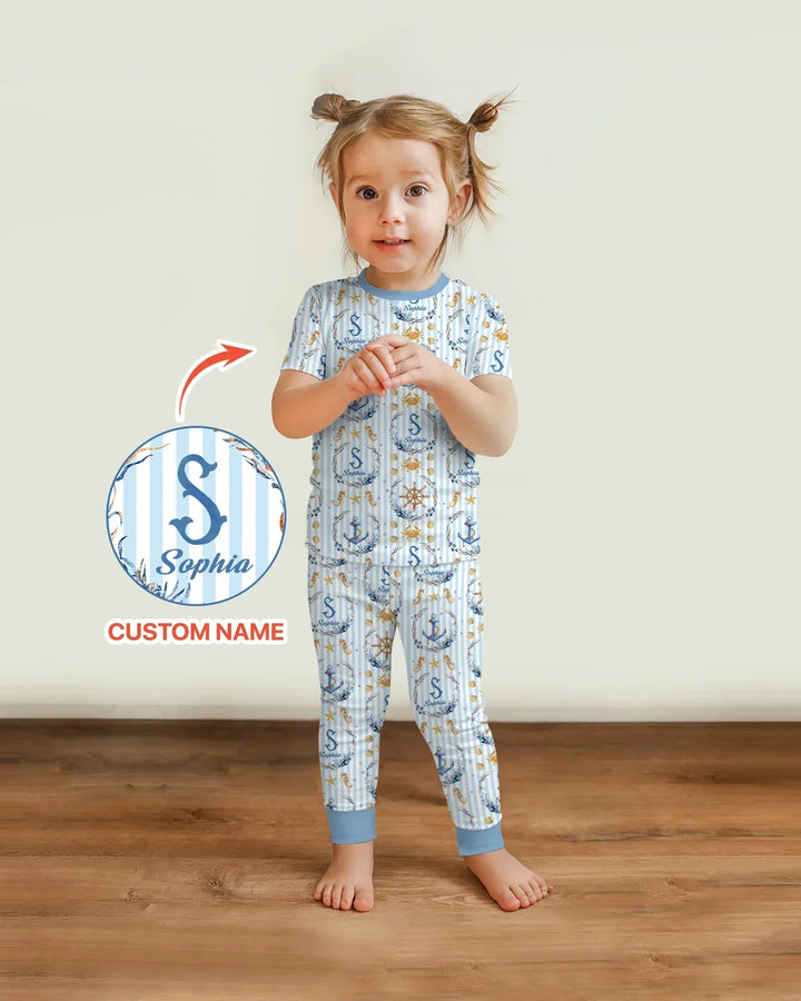 Bon Voyage Custom Name Bamboo Two Piece Short Sleeve Pajama Set