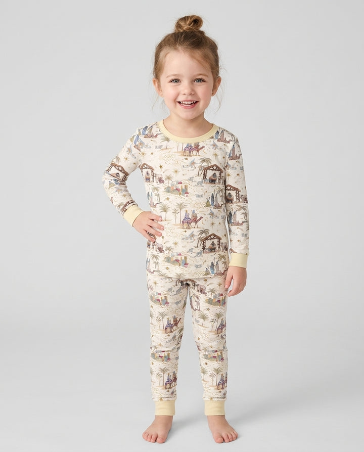 Silent Night Nativity Bamboo Two Piece Long Sleeve Pajama Set