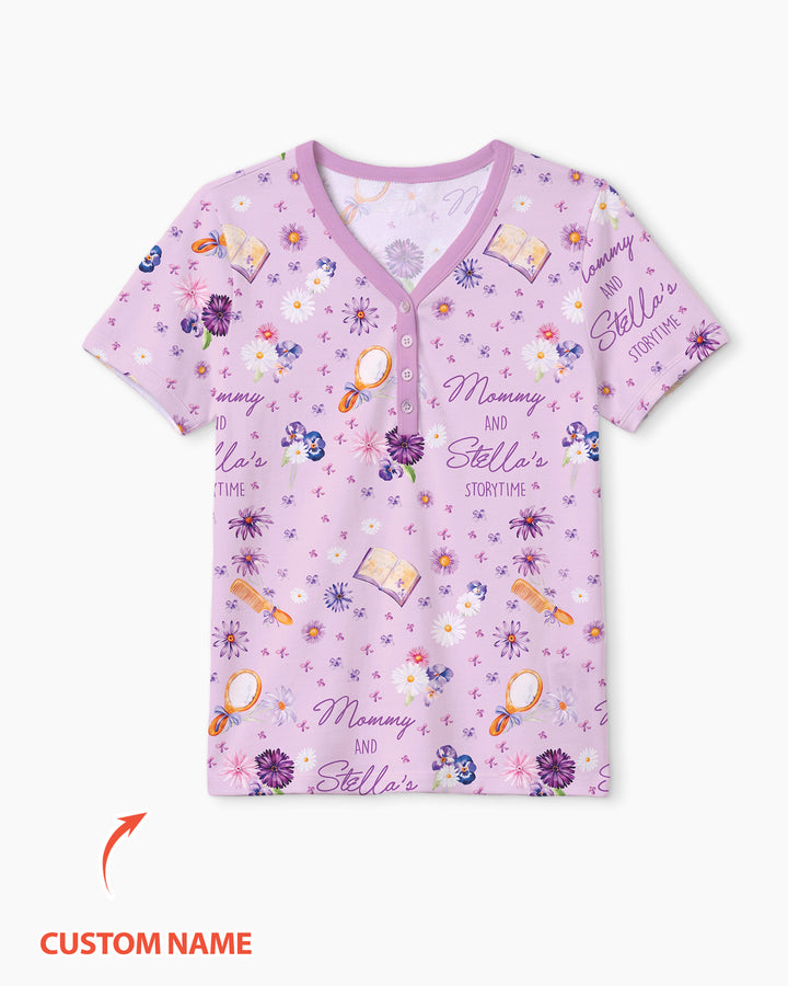 Mommy Daddy And Me Bedtime Story Family Matching Bamboo Women Short Sleeve Short Pajama Set