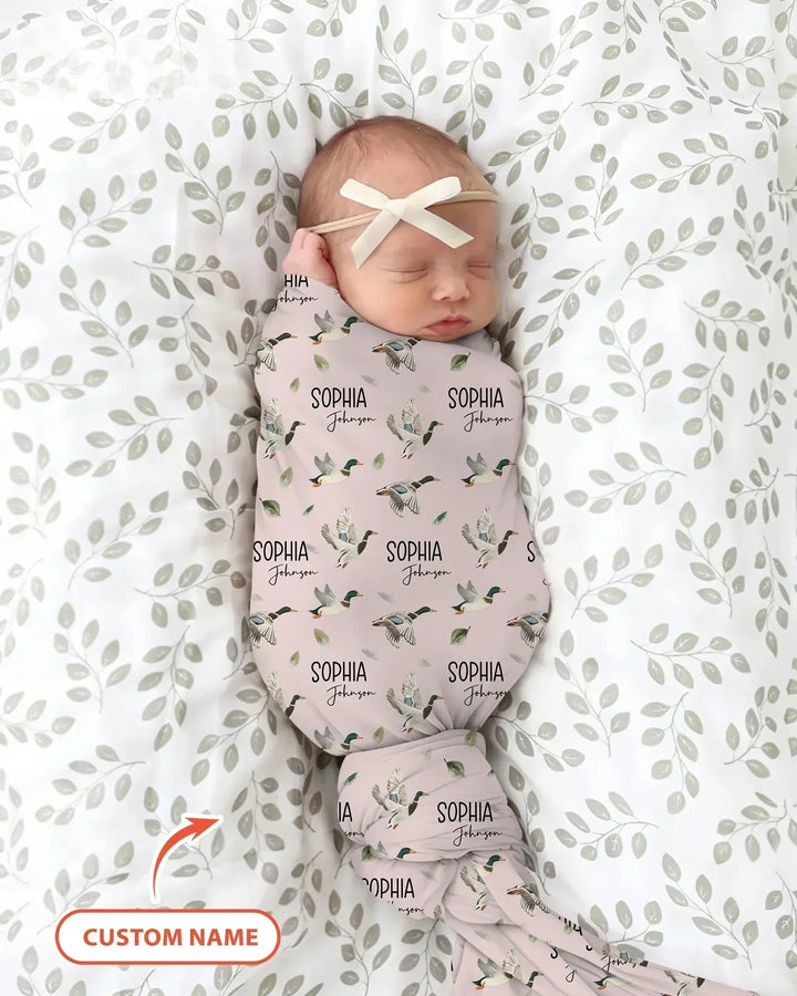Custom Name Mallard Duck swaddle blanket