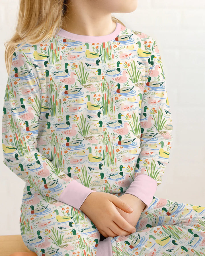 Whimsical Mallard Duck Bamboo Two Piece Long Sleeve Pajama Set
