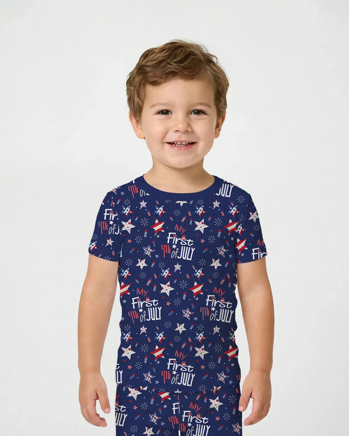 My First 4th of July Star Striped Bamboo Two Piece Short Sleeve Pajama Set