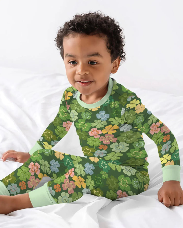 Lucky 4 Leaf Clover Two Piece Long Sleeve Pajama Set