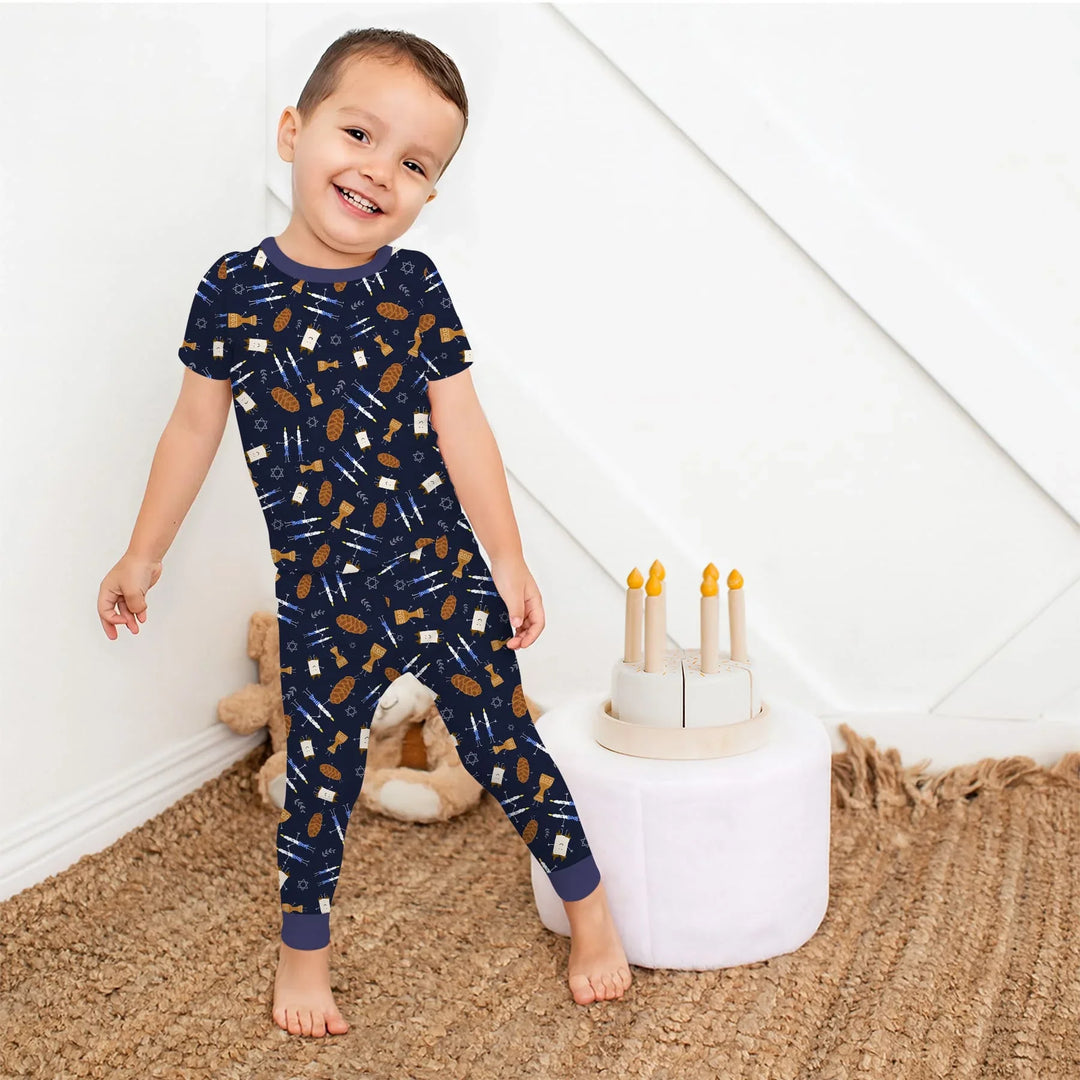 Shabbat Shalom Family Matching Two Piece Short Sleeve Pajama Set