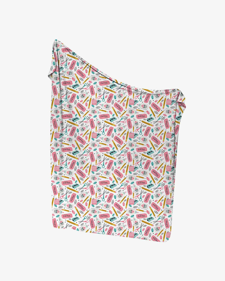 Pink Power School Supplies swaddle blanket