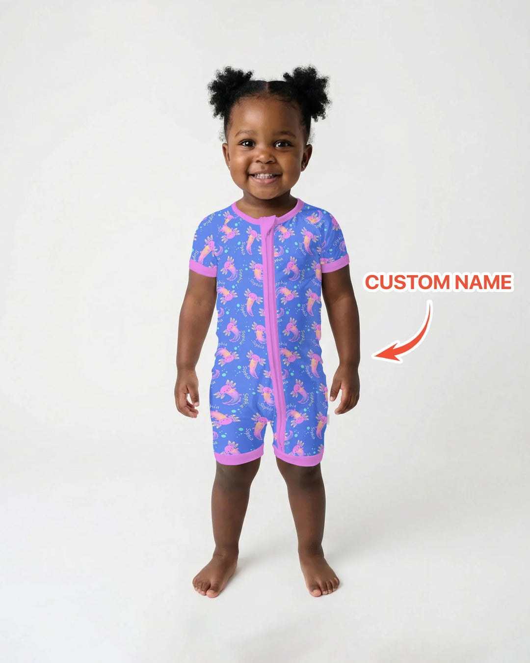 Axolote Brillante Nombre Personalizado Bambú Shorty Zippy