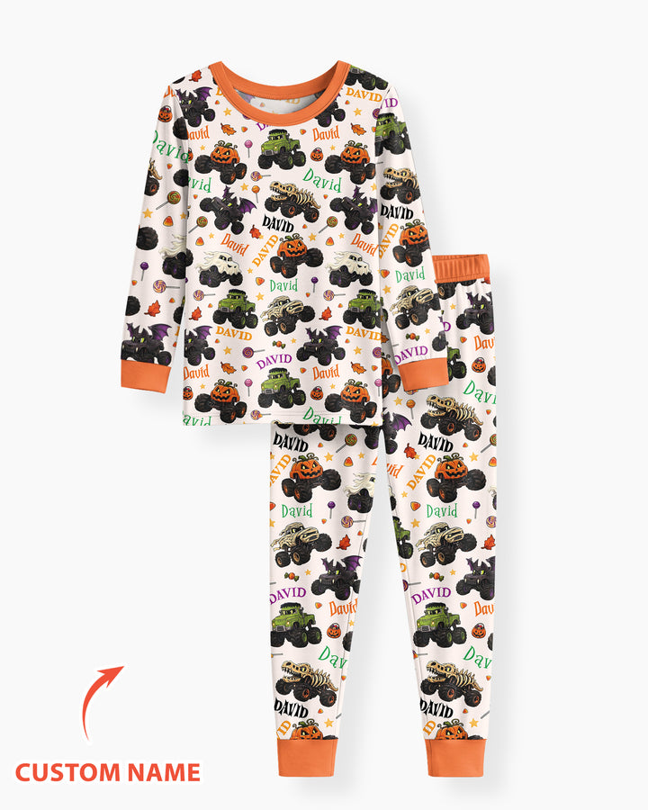 Spooky Monster Truck Custom Name Bamboo Two Piece Long Sleeve Pajama Set