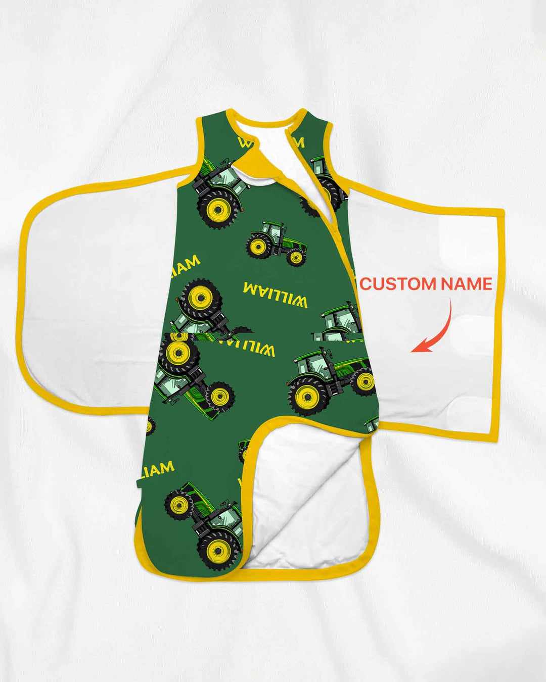 Custom Name Green Tractors Matching Daddy & Me Swaddle Blanket