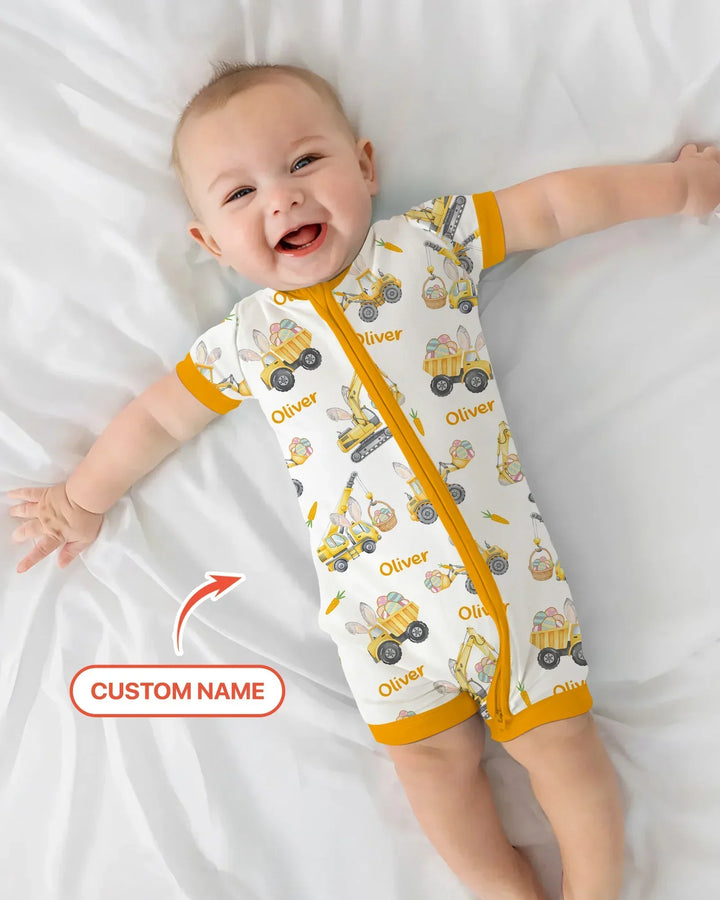 Custom Name Eggs-cavator Construction Bamboo Shorty Zippy