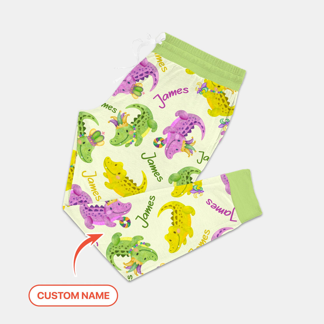 Custom Name Mardi Gras Alligator Women Pajama Set