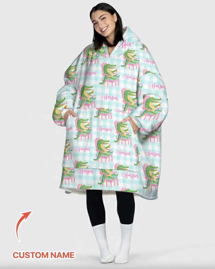Custom Name Preppy Later Gator Bamboo Blanket Hoodie